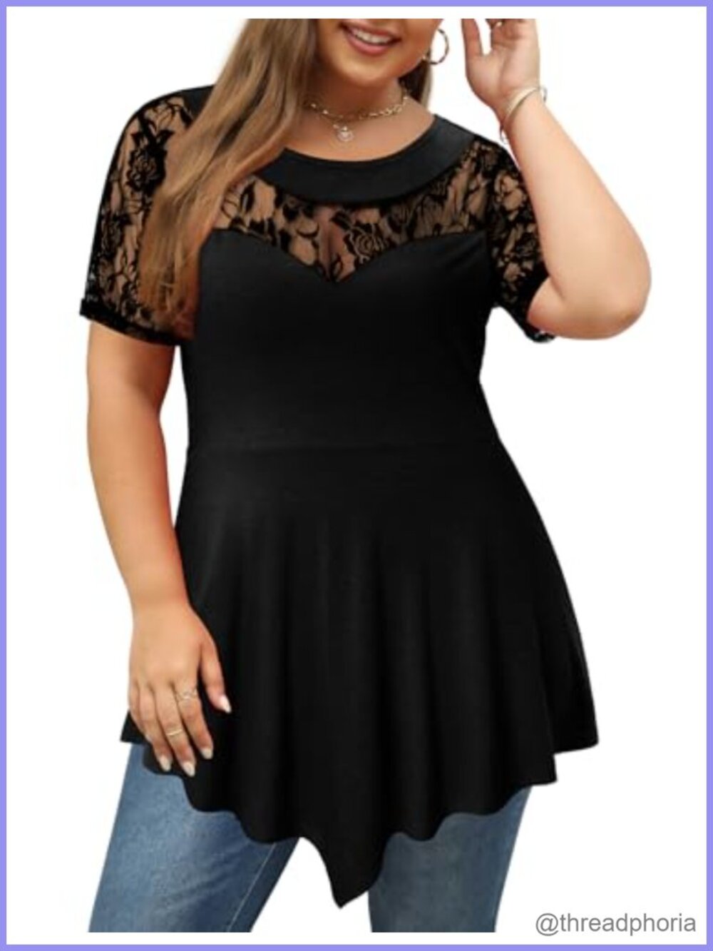 Plus Size Short Sleeve Crew Neck Tunic Top Flowy Flare Hem